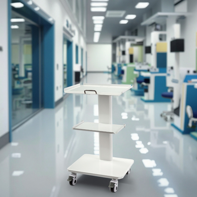 รถเข็นทันตกรรมแบบพกพา รถเข็นเคลื่อนที่อเนกประสงค์ 3 ชั้น ชั้นวางโลหะ รถเข็นเคลื่อนที่สีขาว รถเข็นเครื่องมือทันตกรรม