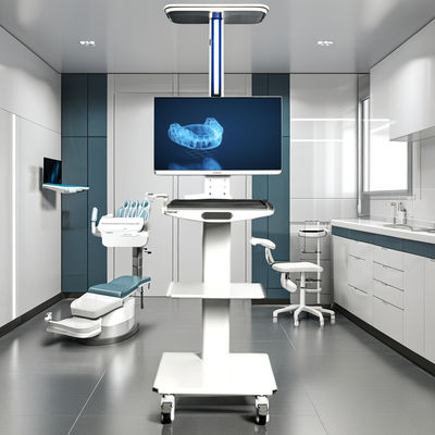 ราคาดี รถเข็นสแกนเนอร์ช่องปากทางทันตกรรมสีขาวพร้อมที่วางจอภาพ รถเข็นเครื่องมือทันตกรรมโลหะ รถเข็นทันตกรรมแบบพกพา ออนไลน์