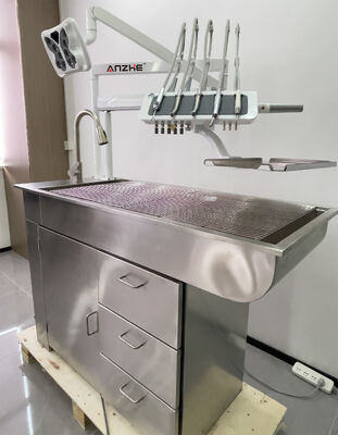 เครื่องมือทันตกรรมสัตวแพทย์แบบครบวงจรพร้อมคอมเพรสเซอร์ลมไร้น้ำมันแบบเงียบ ไฟ LED อุปกรณ์ทันตกรรมสัตว์เลี้ยงแบบพกพาสำหรับคลินิกสัตว์